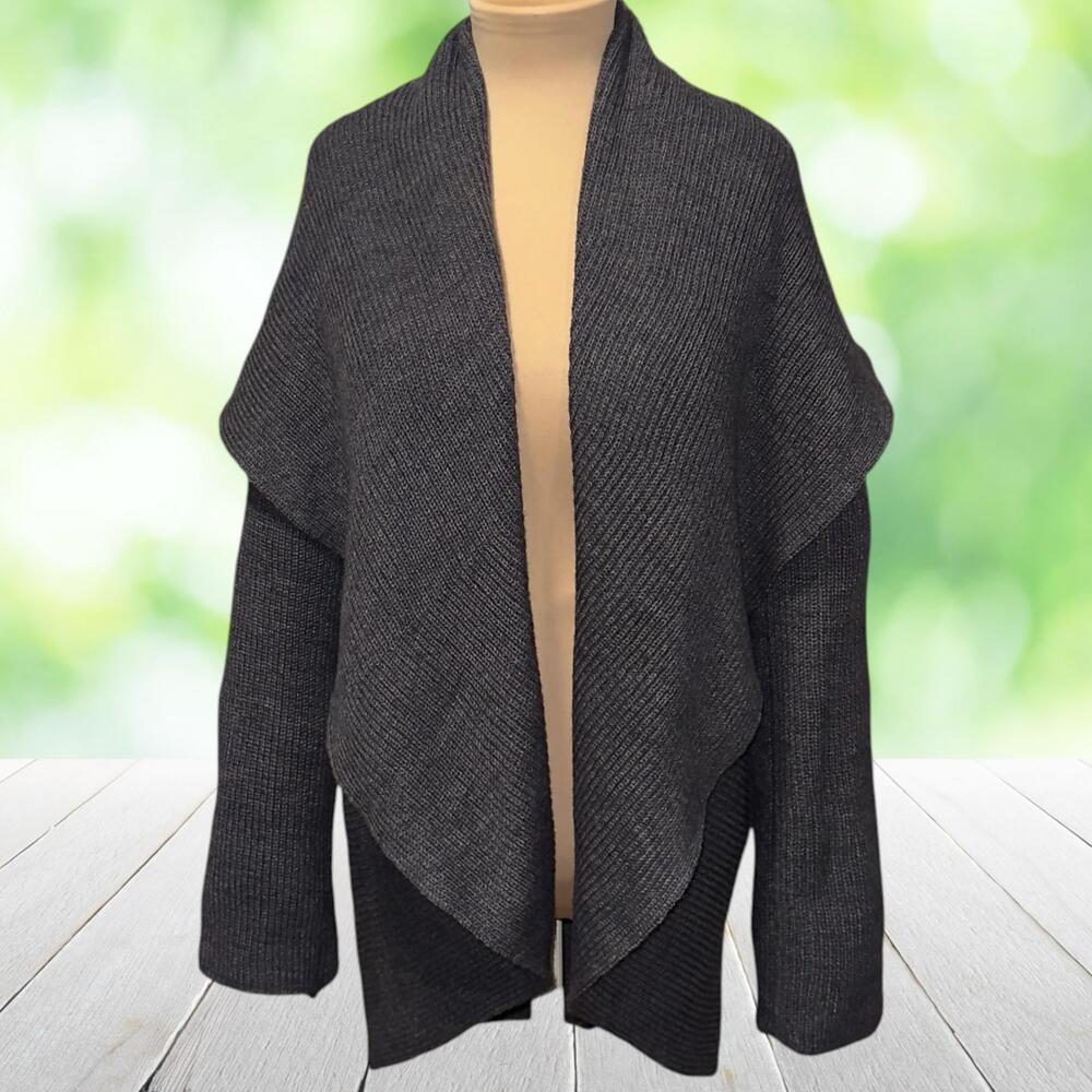 Made in Italy Alpaca Merino Cardigan Sweater Shawl Collar Open Front Charcoal OS